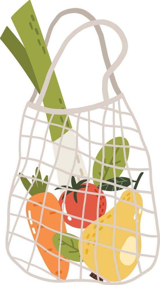 Eco cotton bag, eco shopping basket, healthy product, healthy life element, cartoon style, vector