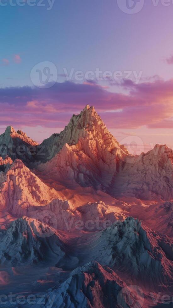 3d rendering of mountains at sunset photo