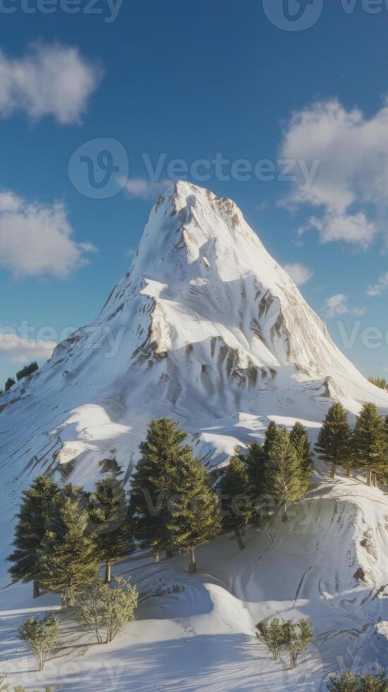 A snow covered mountain with trees and snow photo