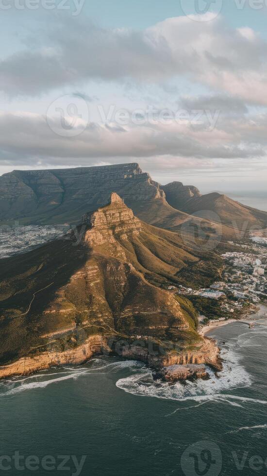 Table mountain and cape town from above photo