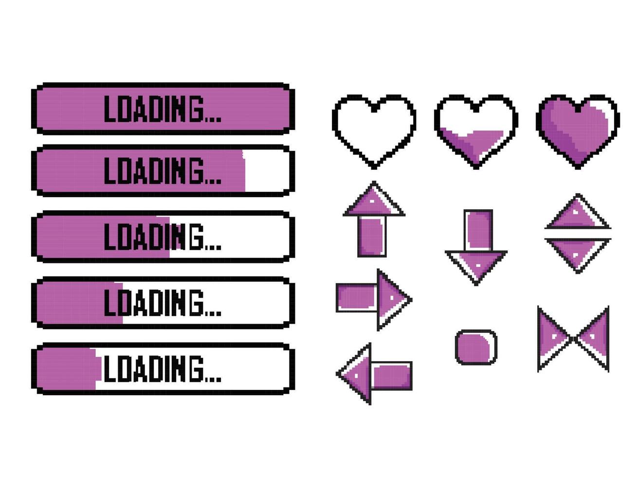 set of game elements pixel art vector