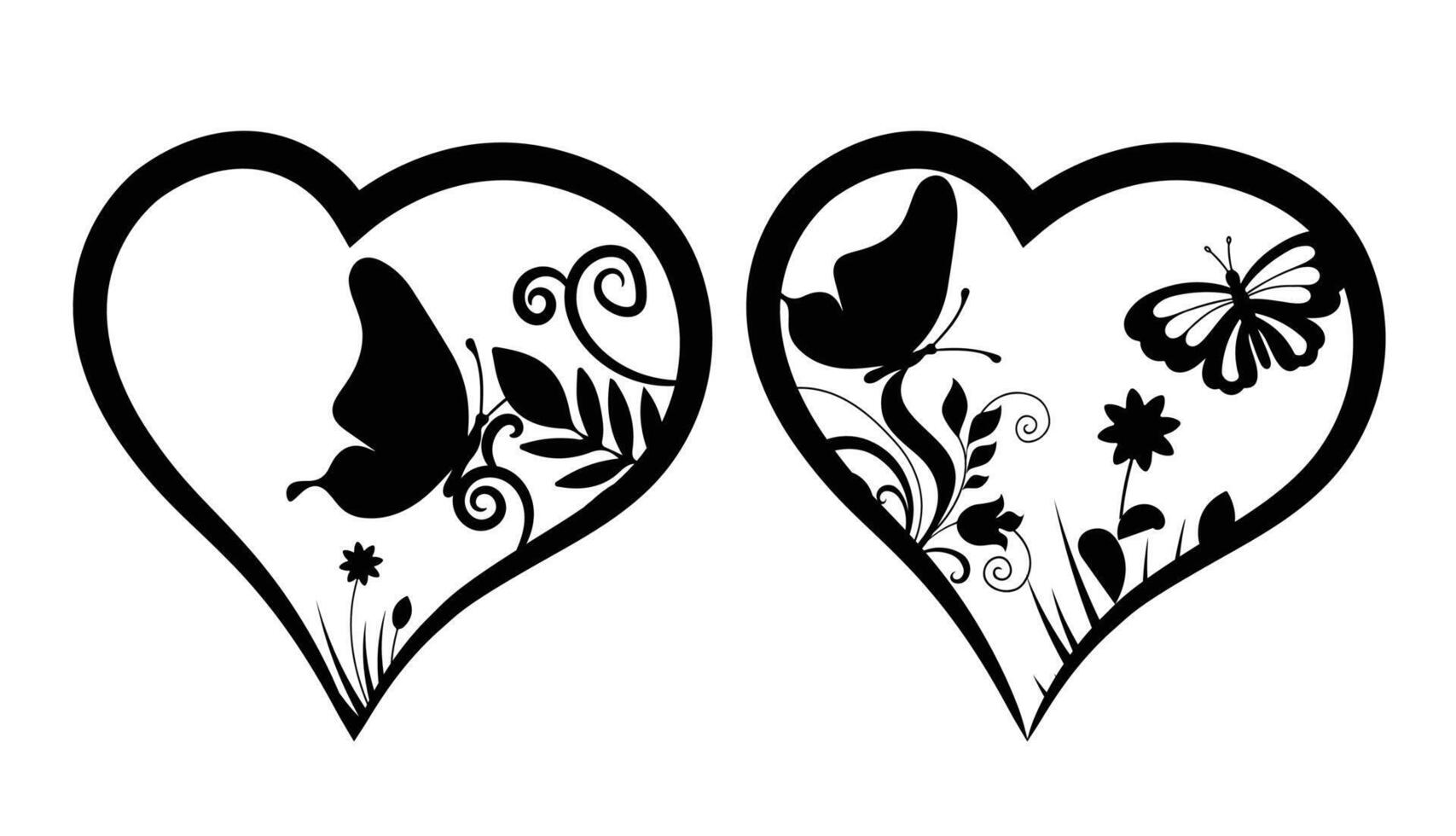 decorative heart shape with butterfly laser cut vector