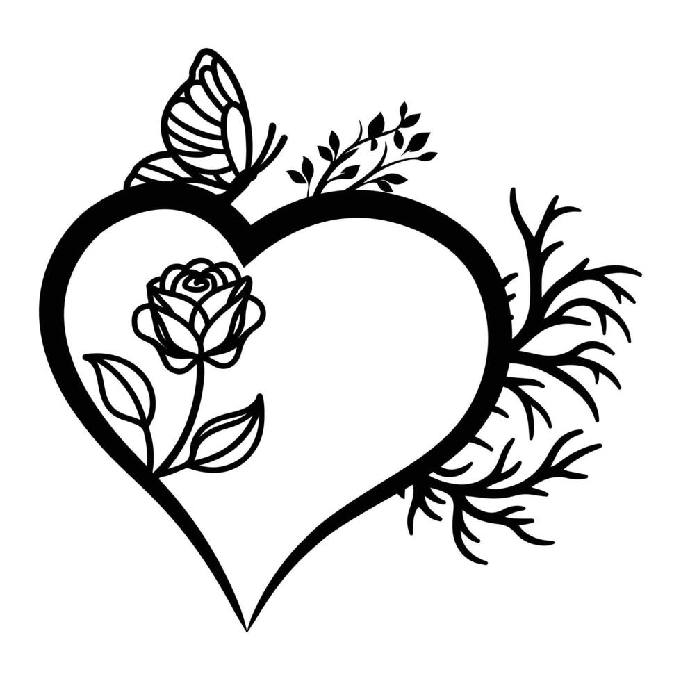 floral love with butterfly laser cut design vector
