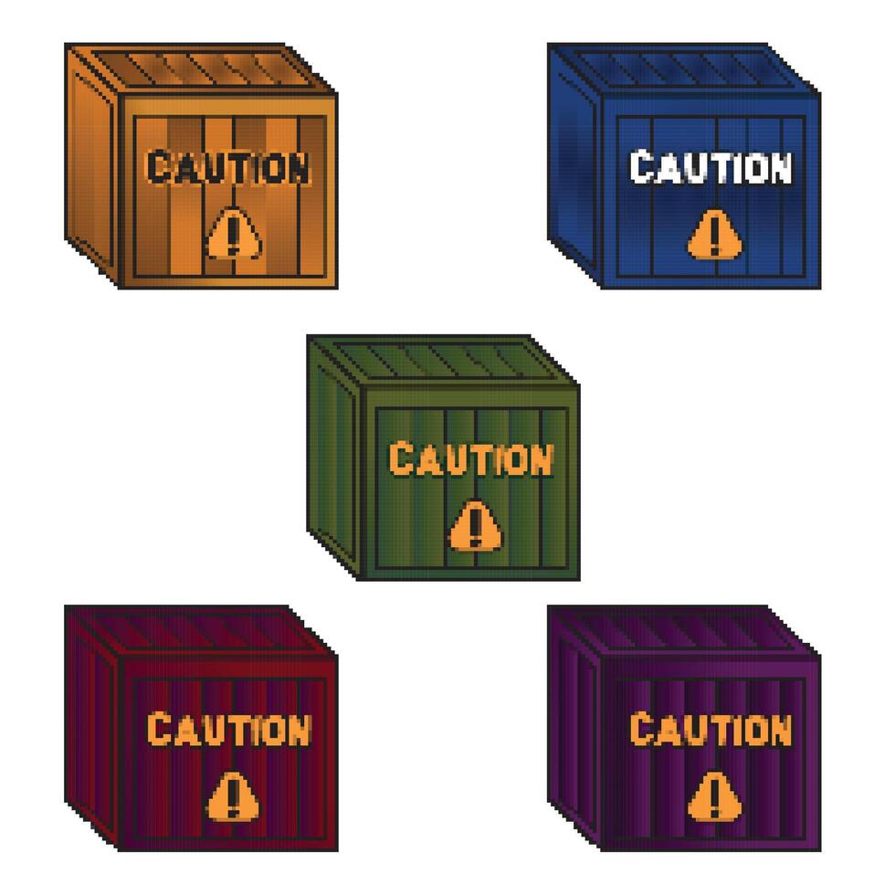 caution box game pixel elements vector