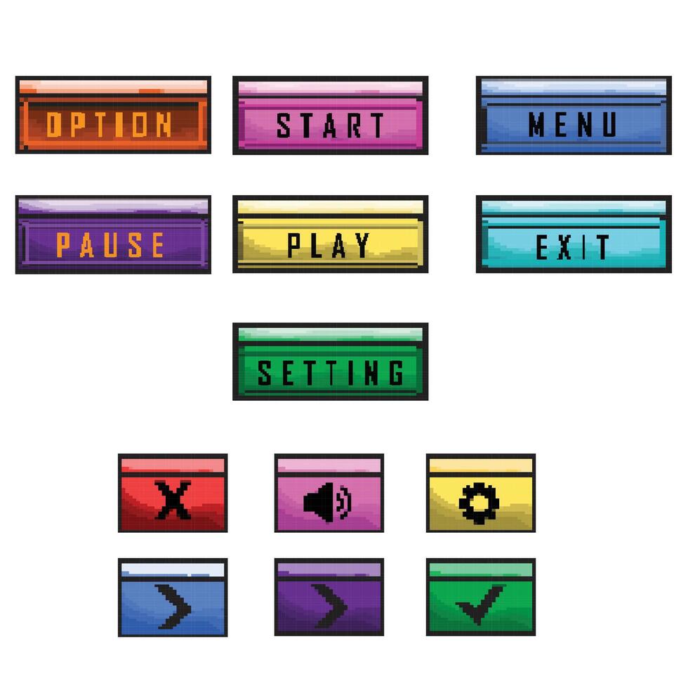 set of menu pixel game interface elements vector