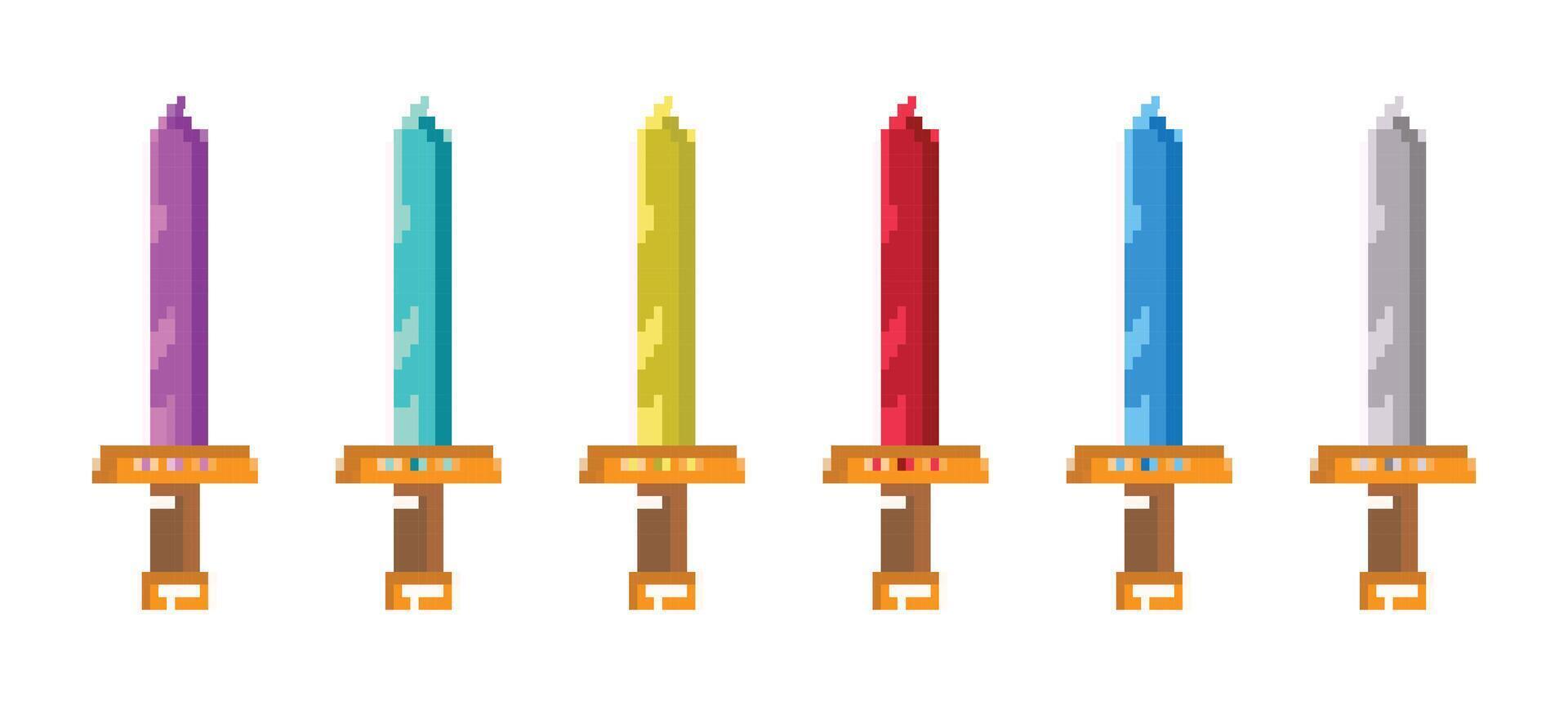 swords set pixel art for arcde game vector