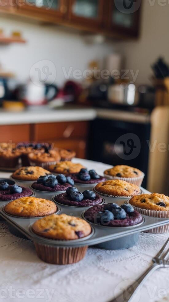 A tray of muffins on a table photo