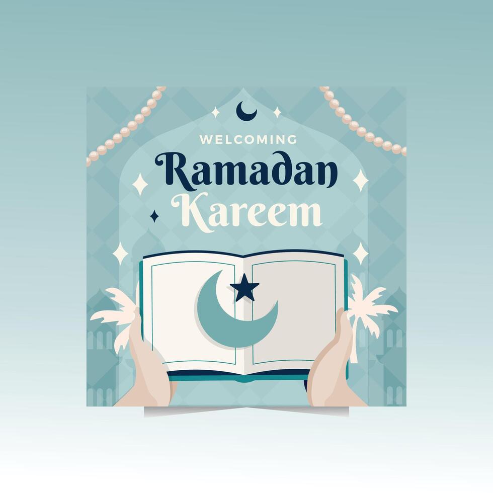Islamic Festive Greeting for Ramadan with Open Quran vector