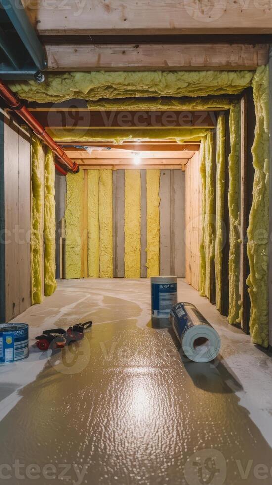A room with insulation and tools in it photo
