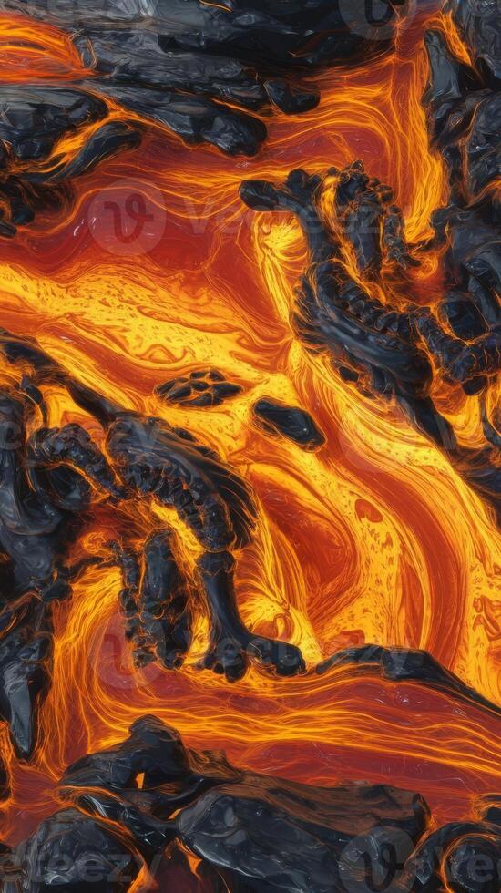 Lava flowing from the ground in a lava field photo