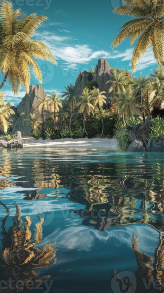 Tropical island with palm trees and water photo
