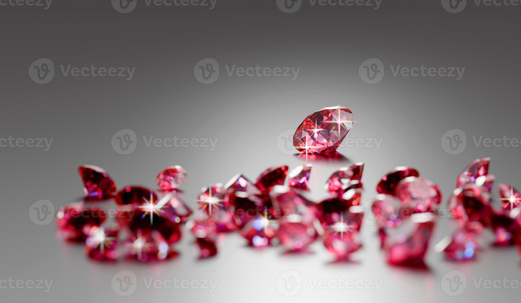 Red Ruby diamond topaz gem placed on glossy background 3d rendering soft focus photo