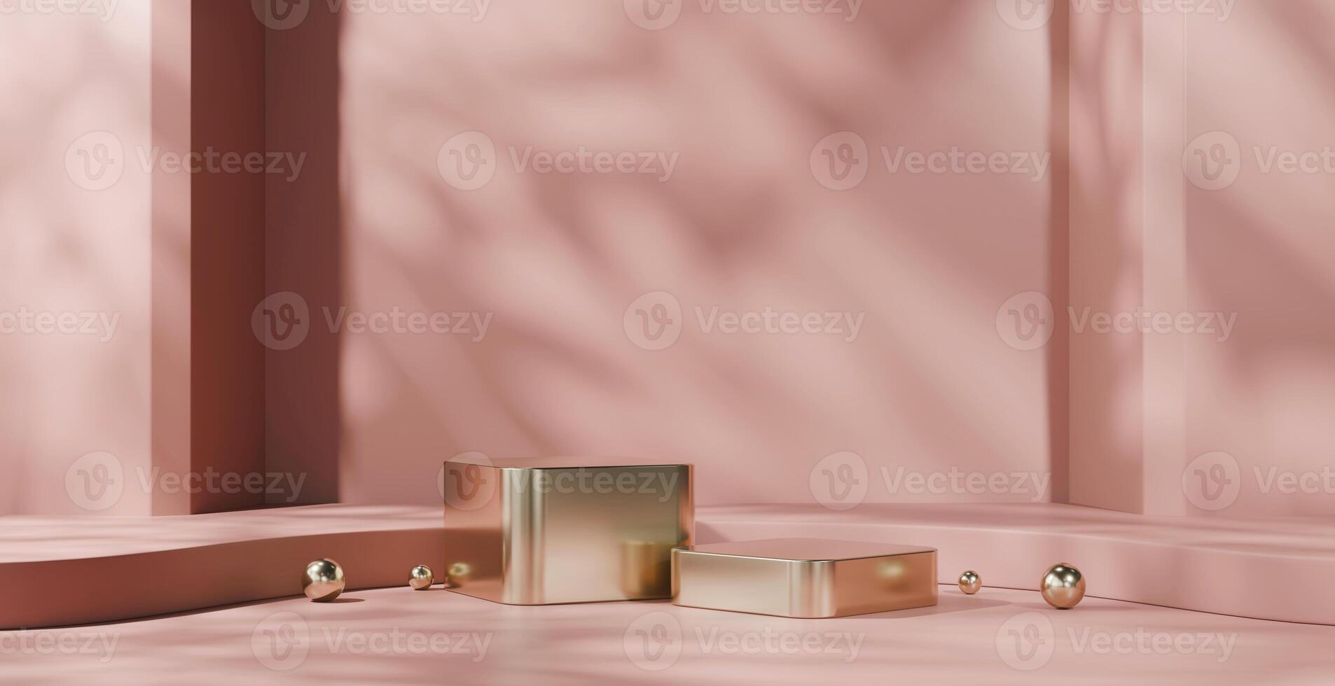 Minimal Pink Podium and gold Platform For Product Display Advertising 3D Rendering photo
