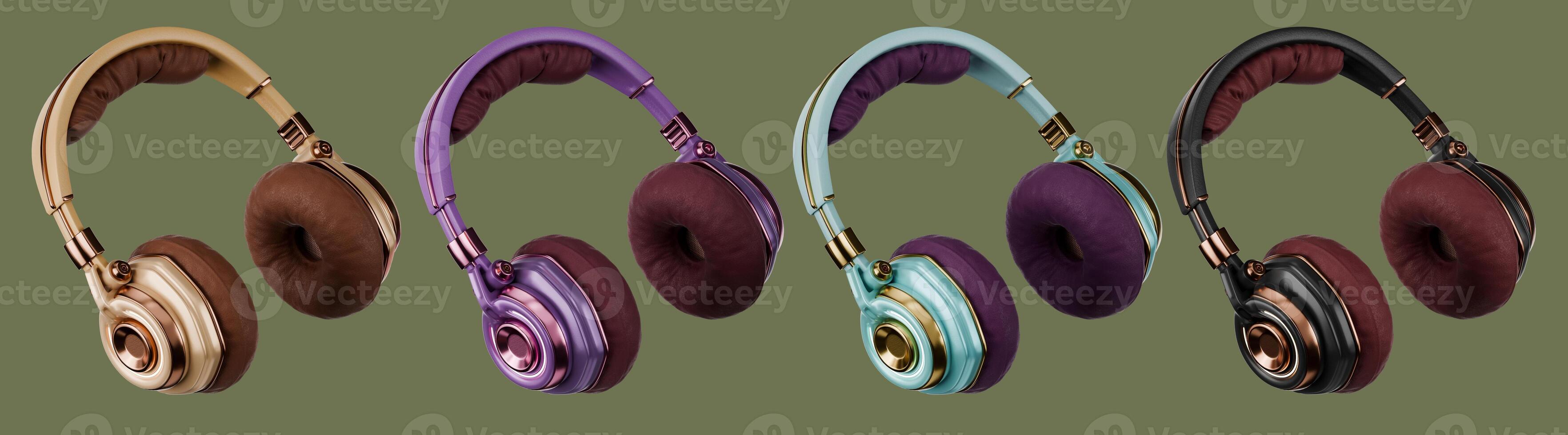 Luxury headphone set pack isolated bakcground 3d rendering photo