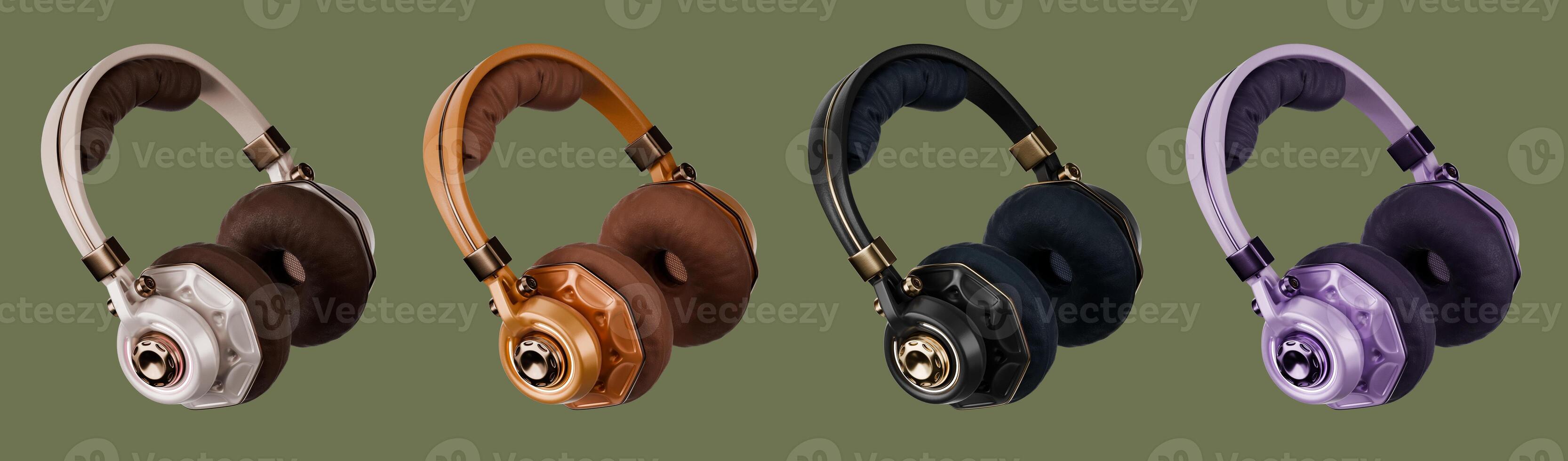 Luxury headphone design set pack isolated bakcground 3d realistic rendering photo