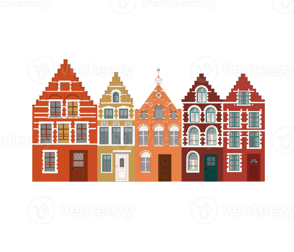 A group of houses in a flat style png