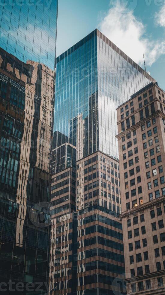A view of tall buildings in a city photo