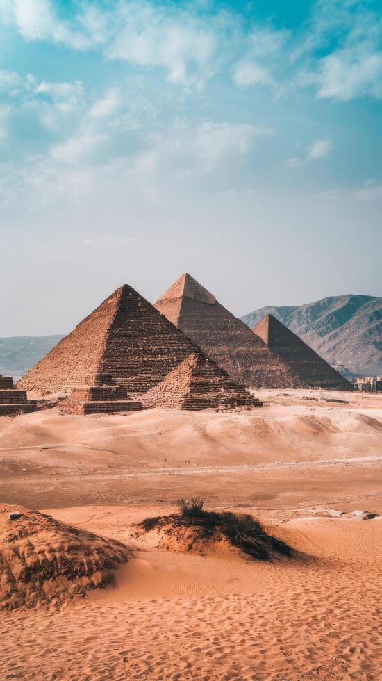 Egyptian pyramids in the desert of giza egypt photo