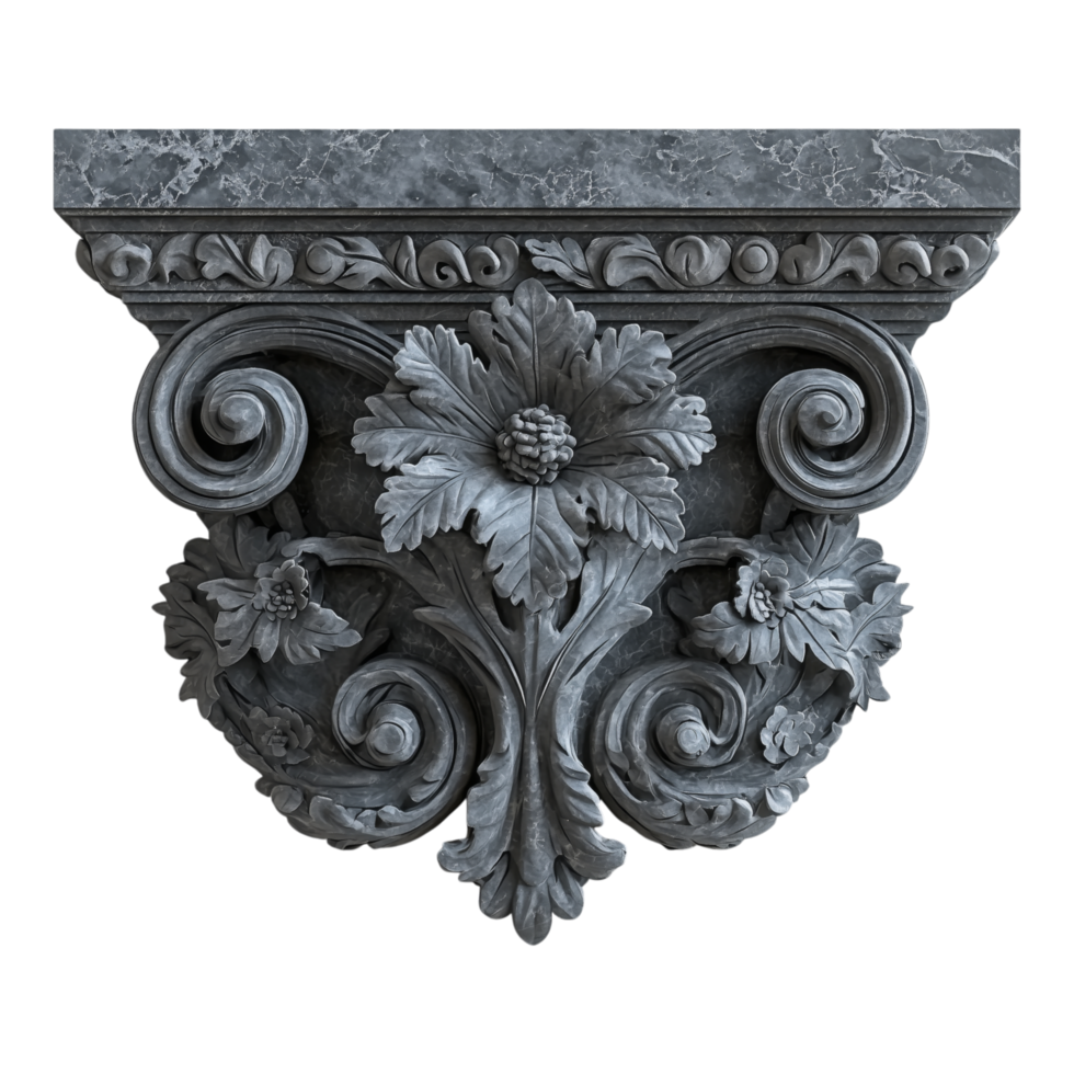 Stone architectural carving depicting ornate flower and leaf details png