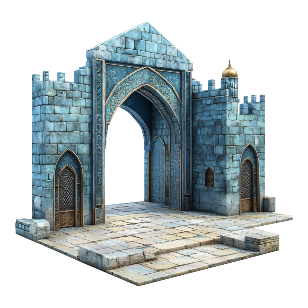 The blue stone gate architecture of the ornate castle png