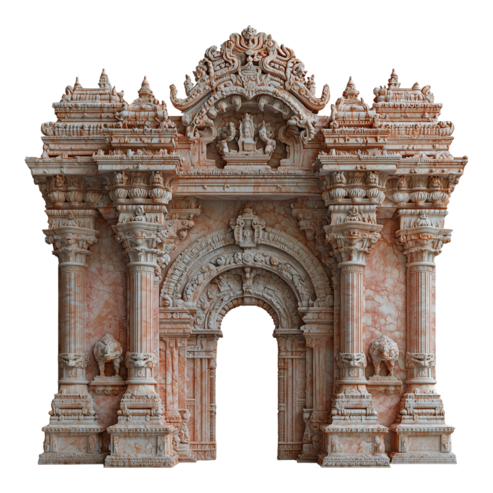 An ornate carved stone archway with intricate architectural details png