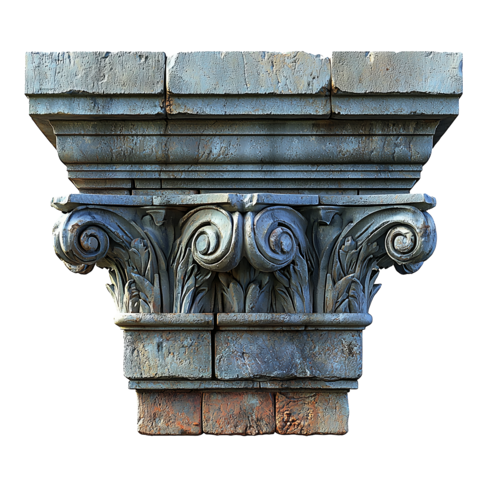 Ancient style carved stone decorative capital adorns a pillar of architecture png