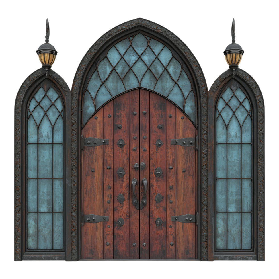 The intricate gothic door with glass details is attractive png