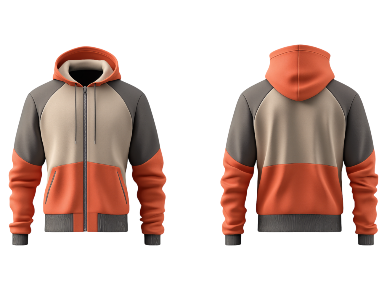 The zipper hooded sweatshirt shows its front and back views png