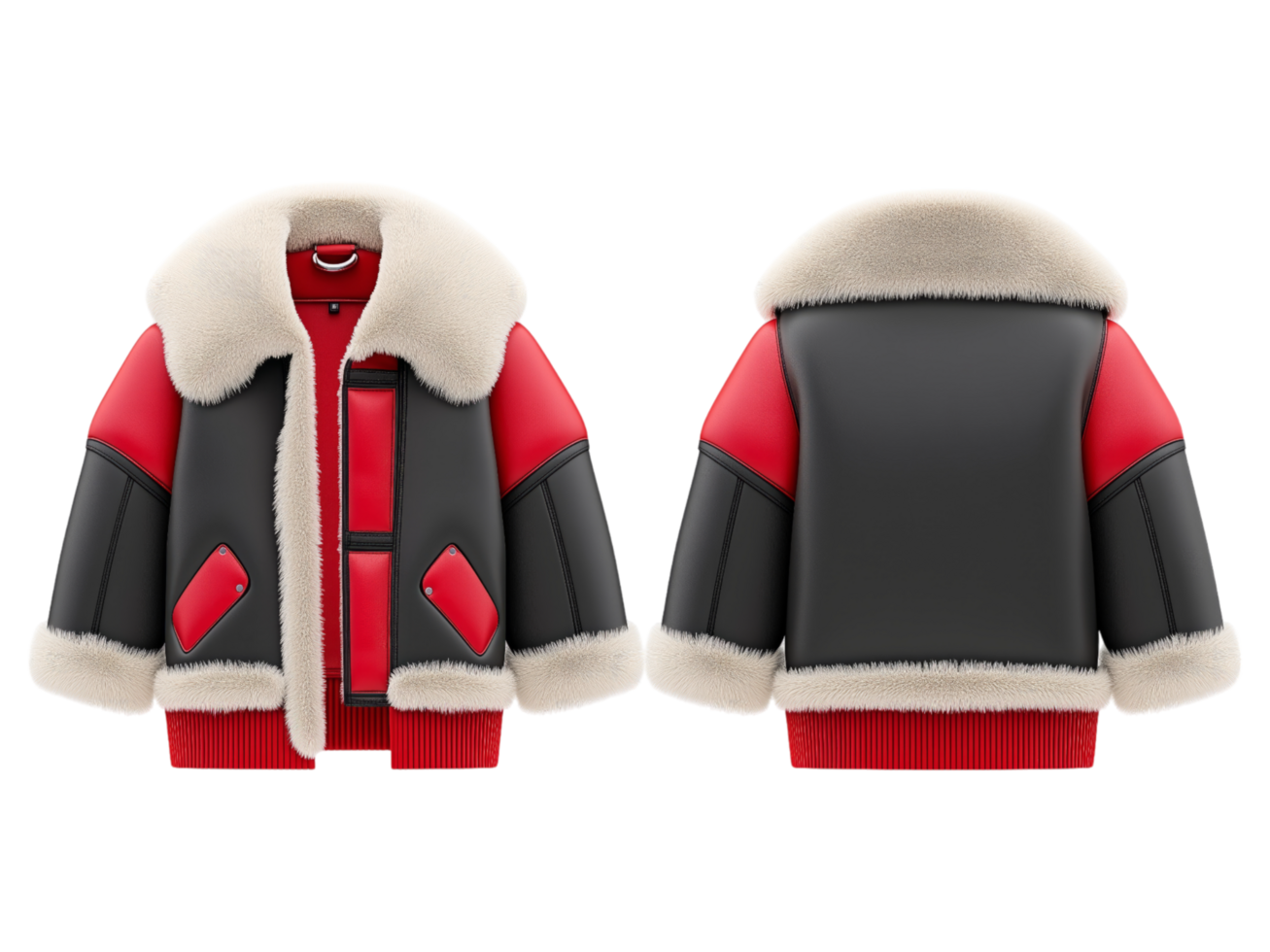 The stylish modern red and black leather jacket with fur png