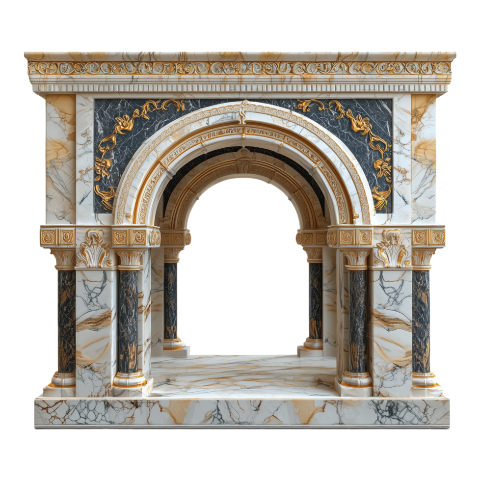 A marble archway with gilded details is ornate png