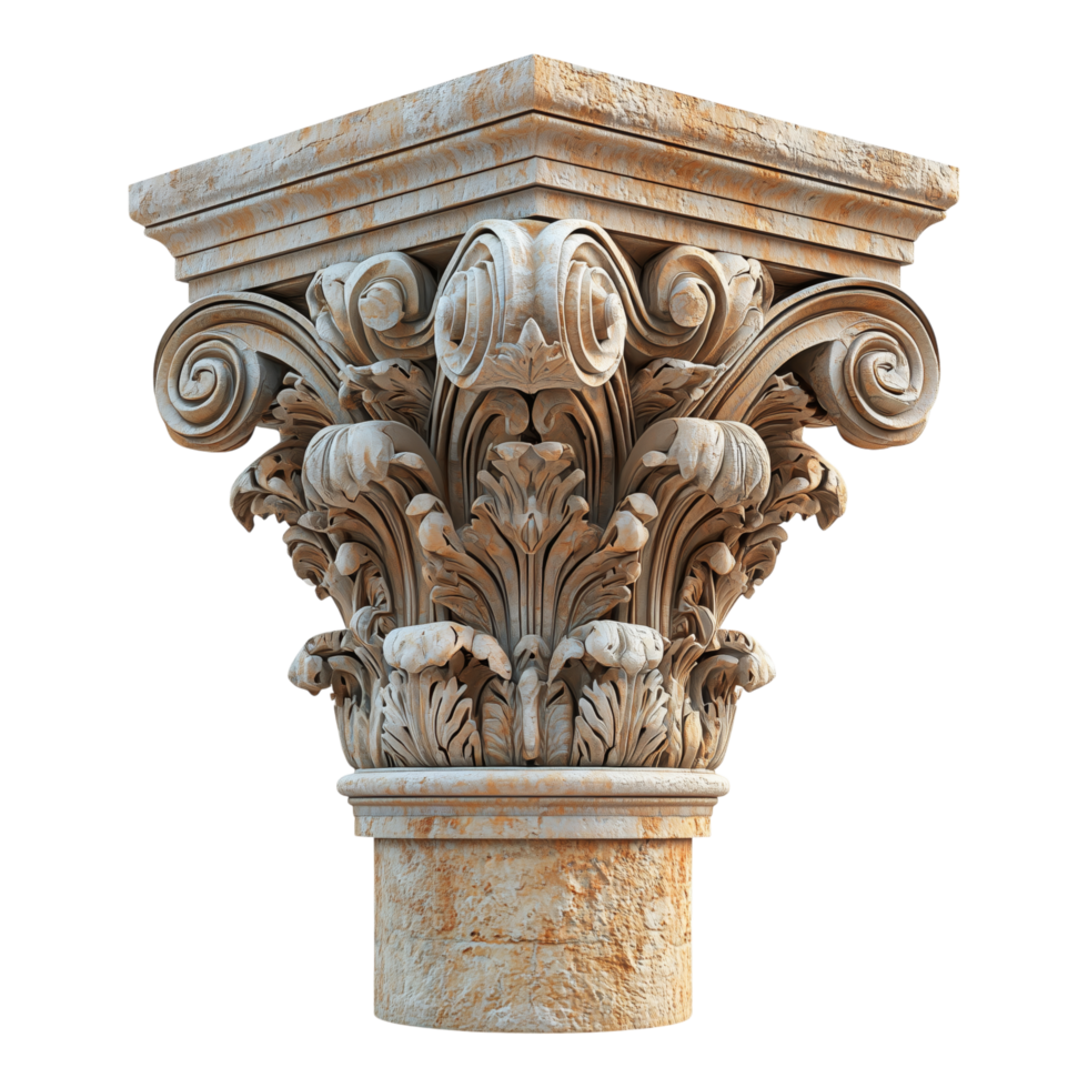 The detailed view of a weathered classical column capital png