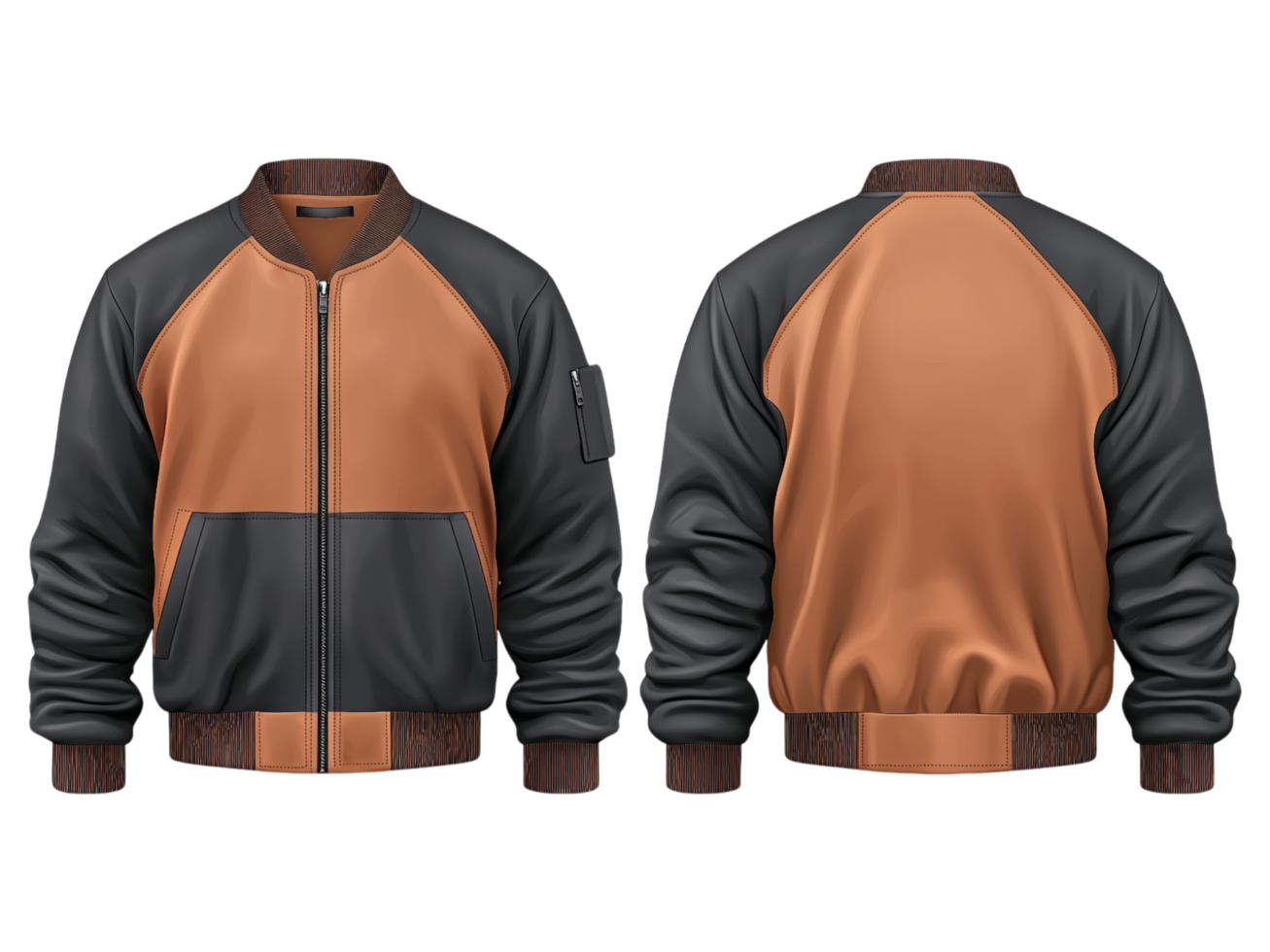 A stylish bomber jacket with its front and back view png