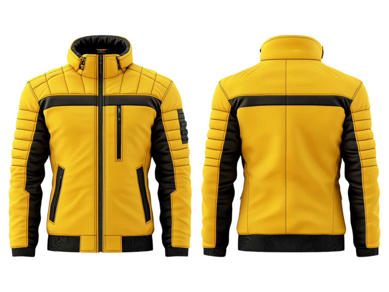 A yellow jacket with black stripes and a high collar png