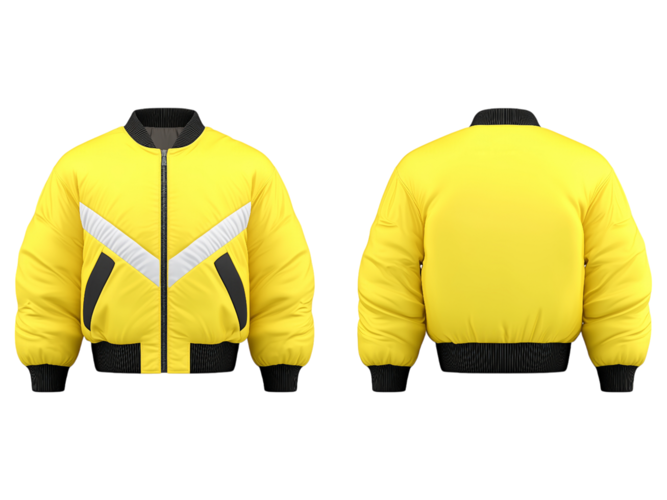 The image is a rendering of a yellow bomber jacket png