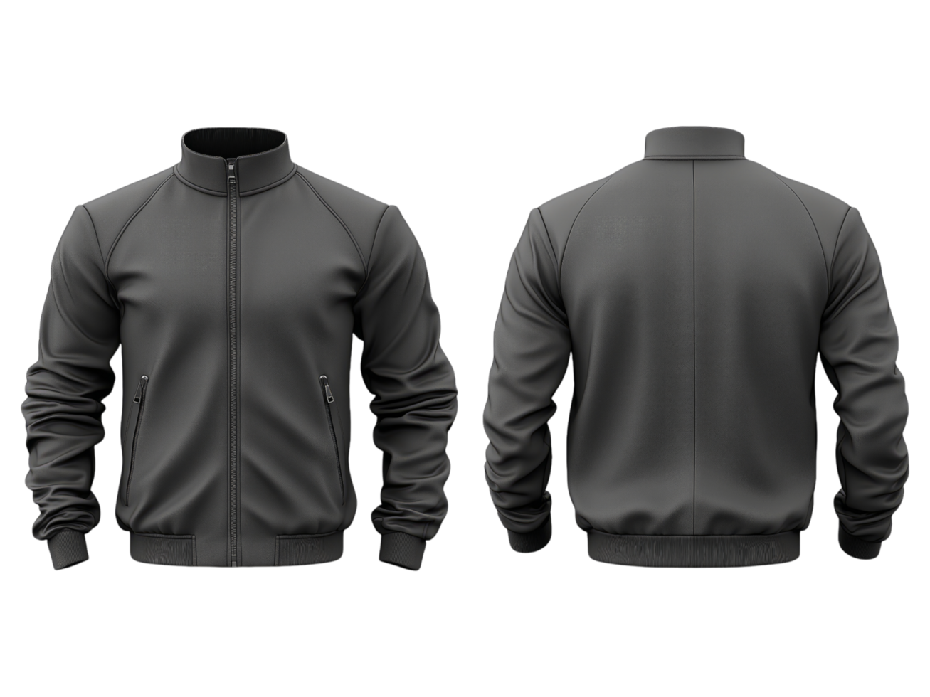 A Black Bomber Jacket Illustrates Its Front and Back View png