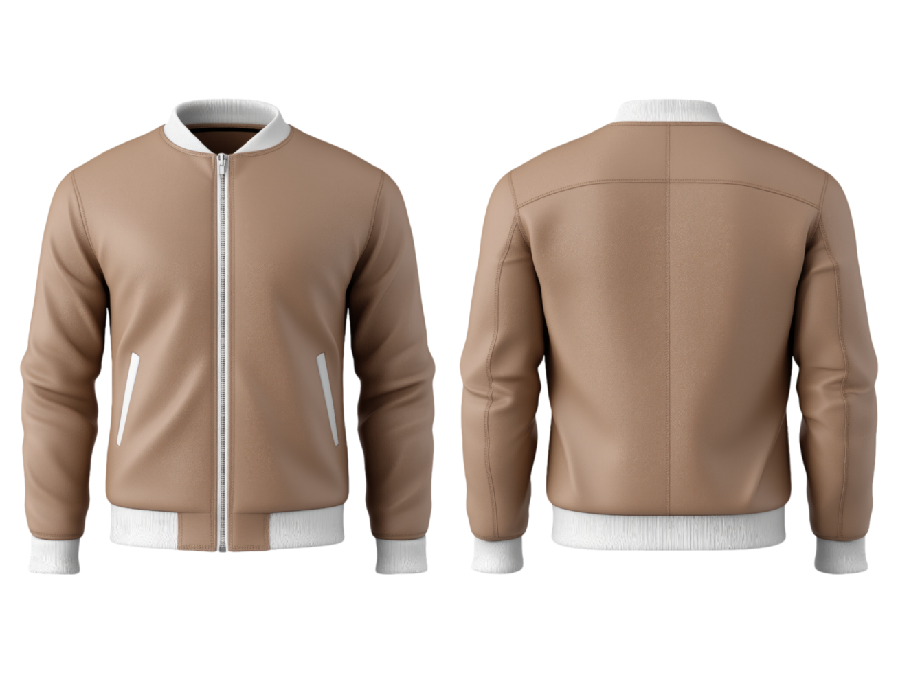 A brown leather bomber jacket is displayed in this image png