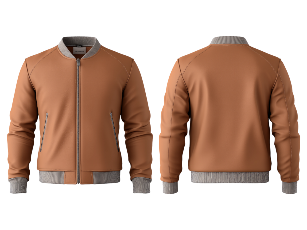 A brown leather jacket is displayed from both front and back png