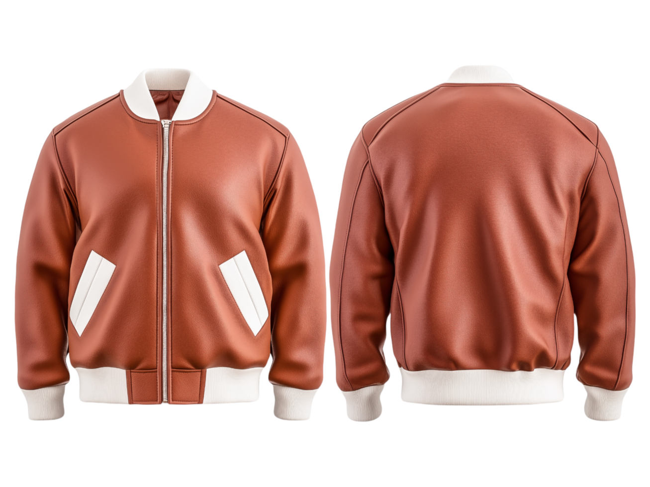Leather jacket in brown front and back views on display png