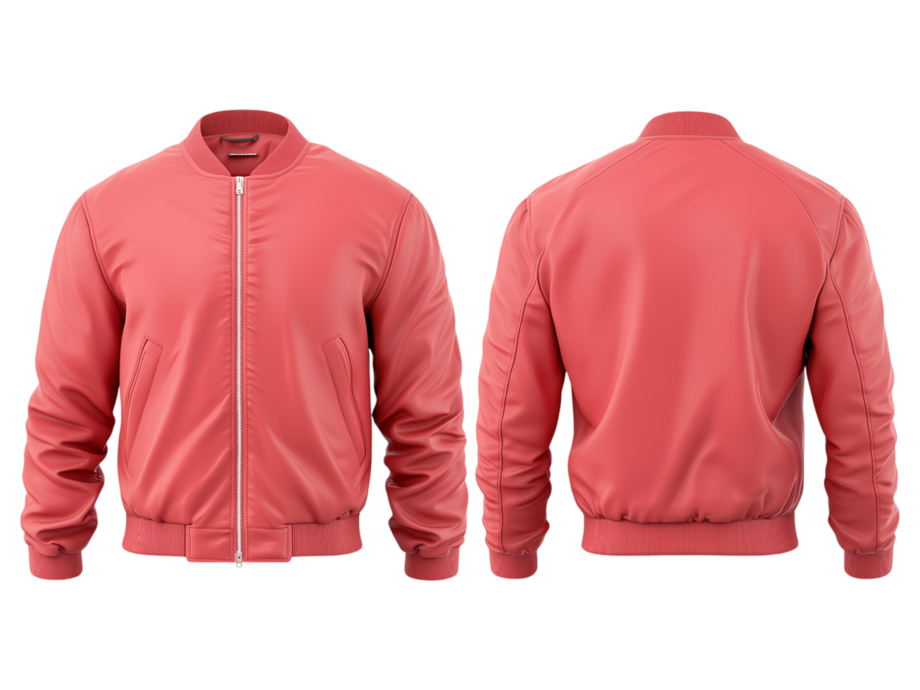 A close up photograph of a coral red bomber jacket png