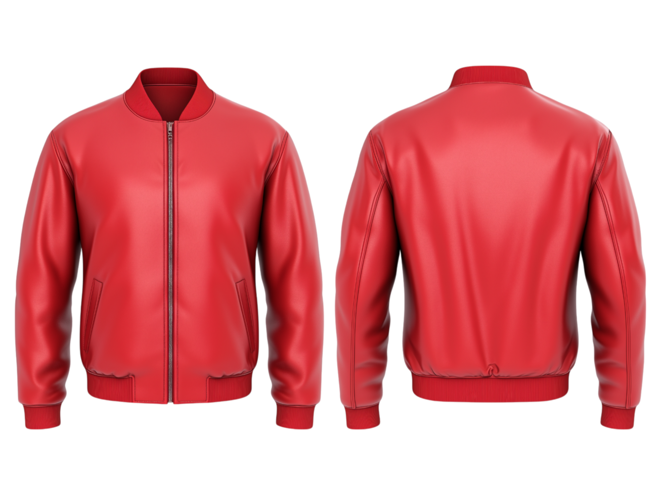 Red Leather Jacket Presented Front and Back on Black png