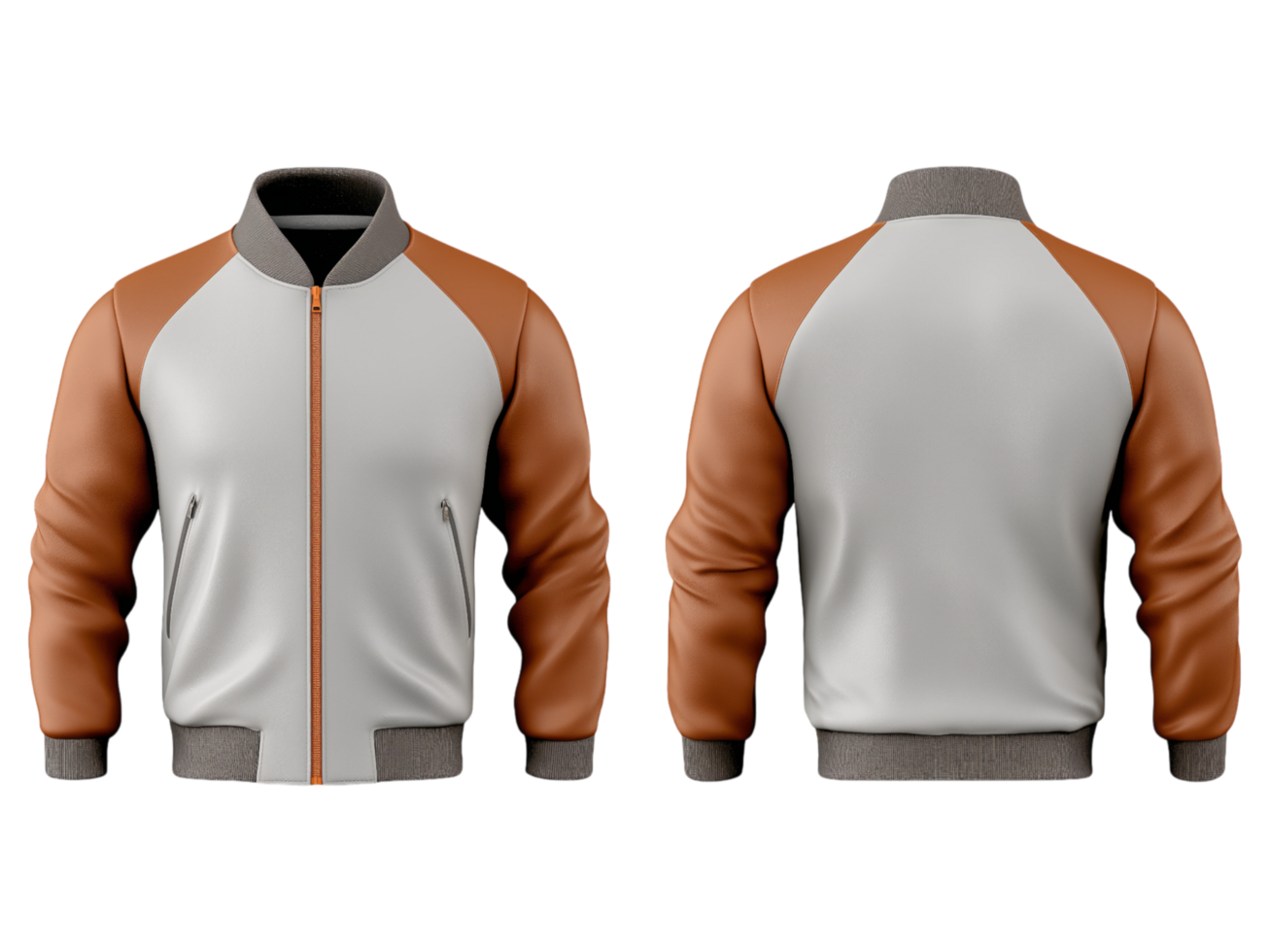 A front and back view of a jacket with the zipper png
