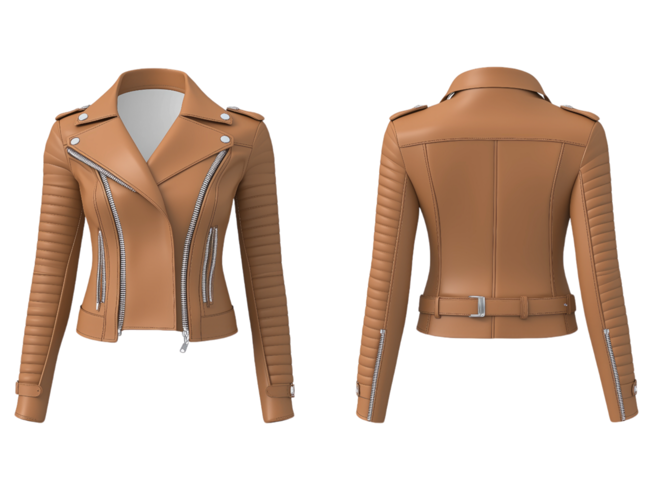 A brown leather jacket showing front and back view png