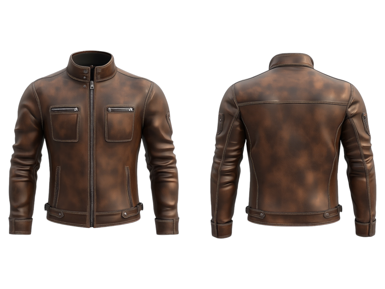 A Leather Jacket with Front and Back Views png