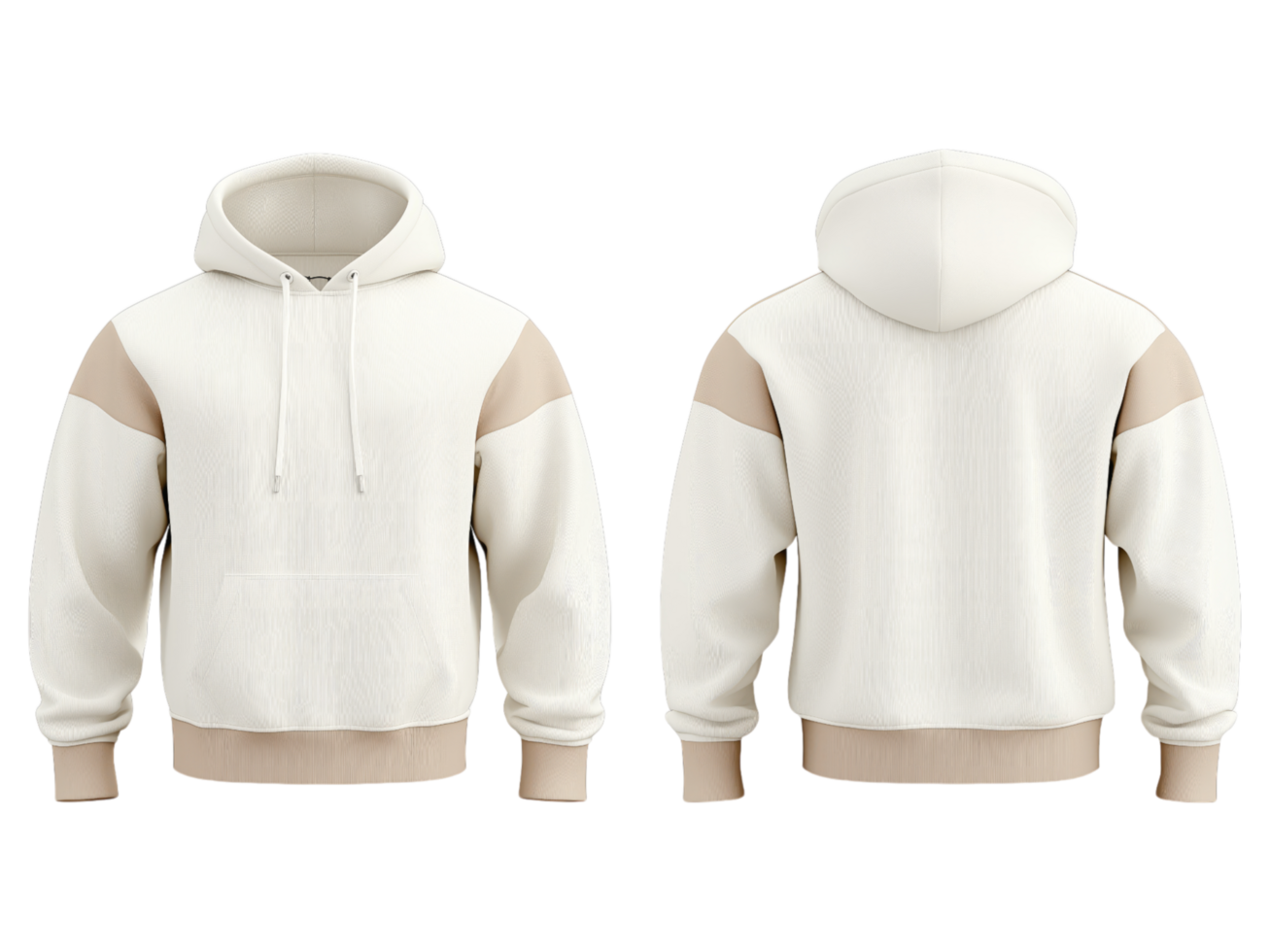 Front and back view of a two tone hoodie in white color png