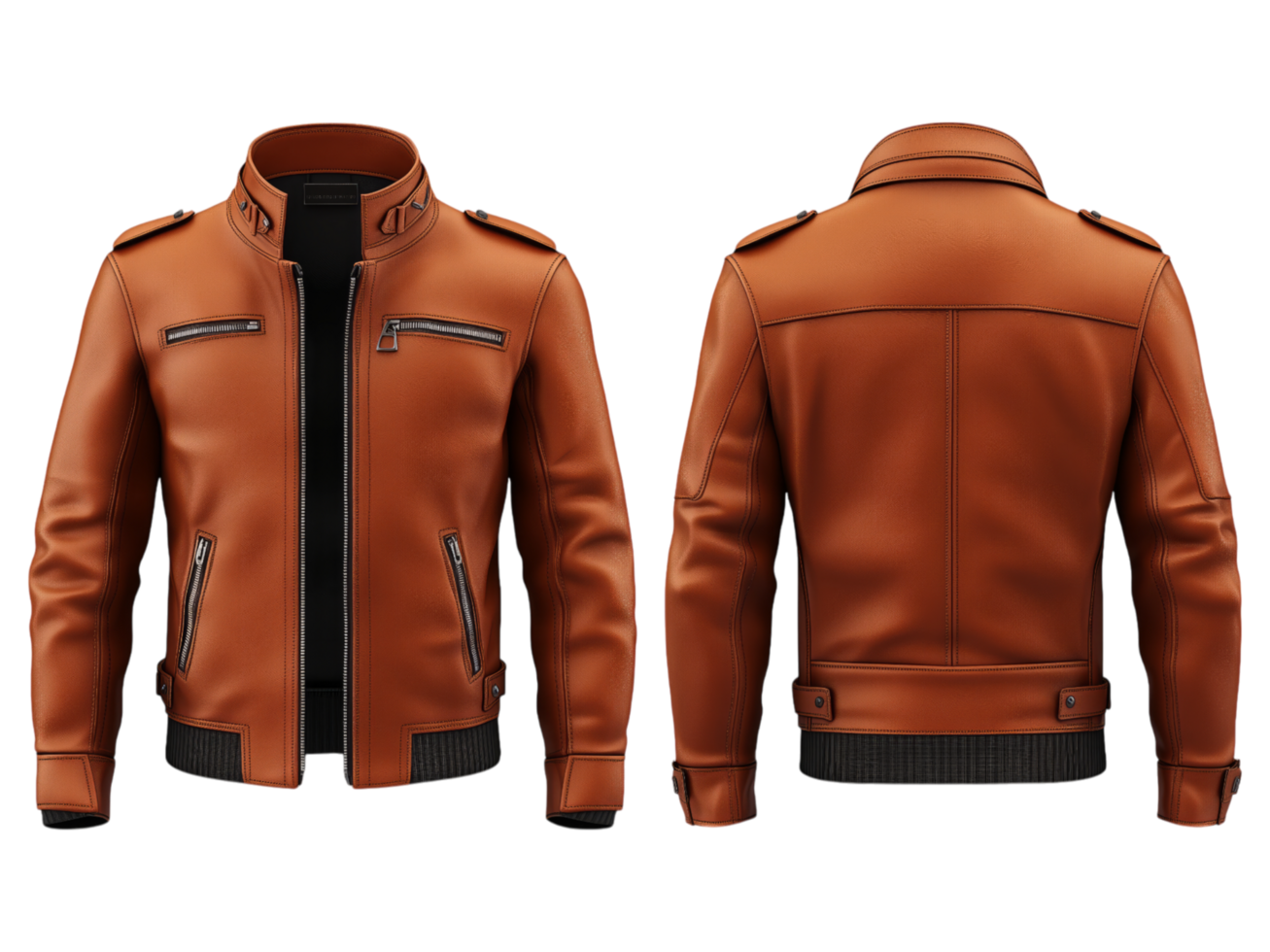 Leather jacket shown from front and back views png