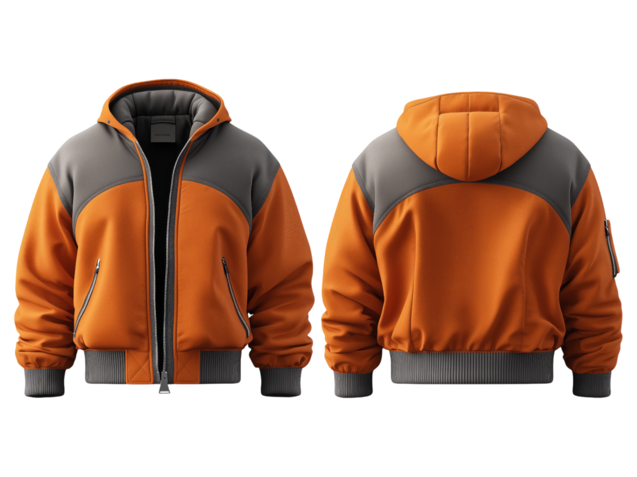 A vibrant orange jacket showing the front and back views png