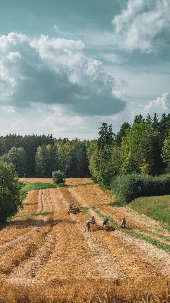 Beautiful field and forest on a background of clouds on a sunny summer day nature landscape harvesting and preparing the field for sowing seeds photo