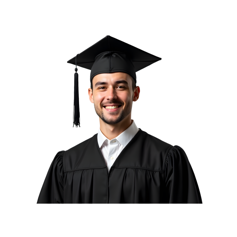 Happy Male Graduate in Cap and Gown Isolated on Transparent Background png