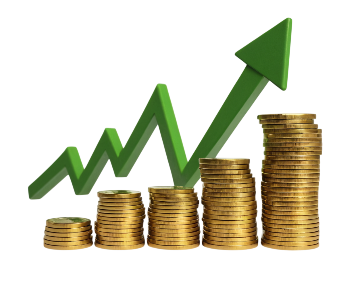Gold coins and an upward arrow png