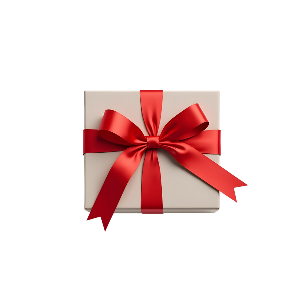 Elegant beige gift box with a luxurious red ribbon bow, perfect for holidays, celebrations, and special occasions. High-quality with a transparent background, ideal for designs and presentations png